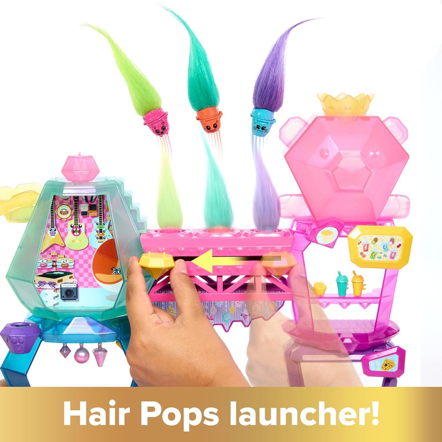 TROLLS QUEEN POPPY Band Together Mount Rageous Playset 25+Accessories4 Hair Pops