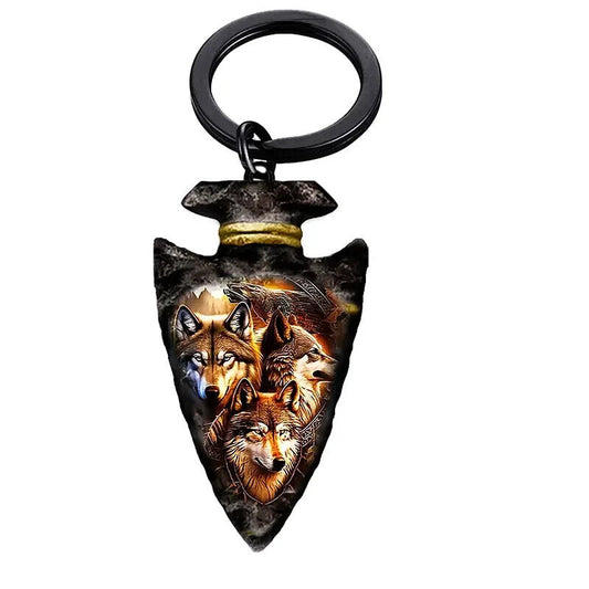 THREE WOLF WOLVES ARROW HEAD Keyring Pagan Gothic Wicca Gift KEYCHAIN