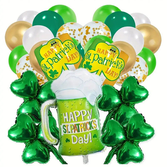 ST. PATRICKS DAY DECORATIONS Foil latex Balloons Irish Clover Confetti Balloons