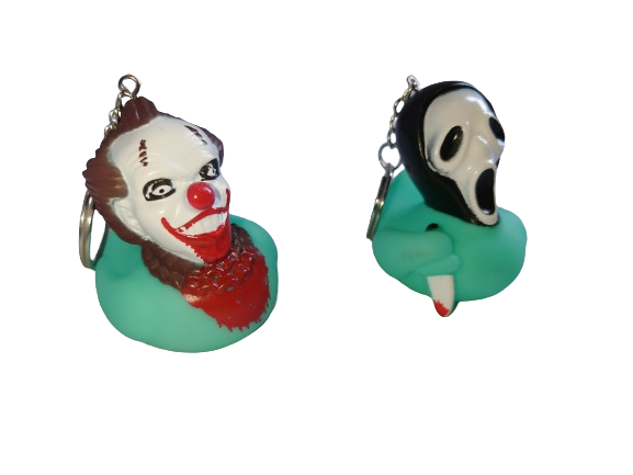 HORROR RUBBER DUCK GLOW IN THE DARK KEYRING KEYCHAIN SCREAM IT CLOWN HALLOWEEN