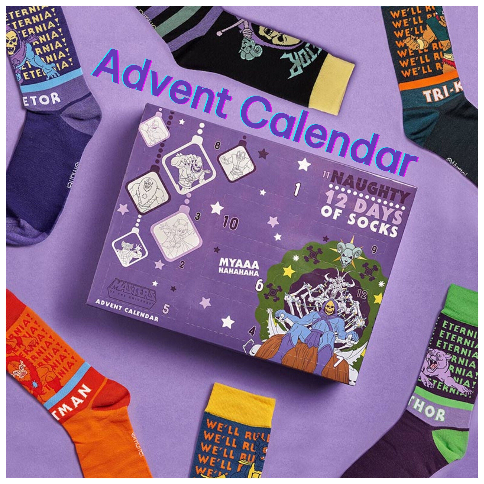 HE-MAN THE MASTERS OF THE UNIVERSE NAUGHTY 12 DAYS OF SOCKS ADVENT CALENDAR