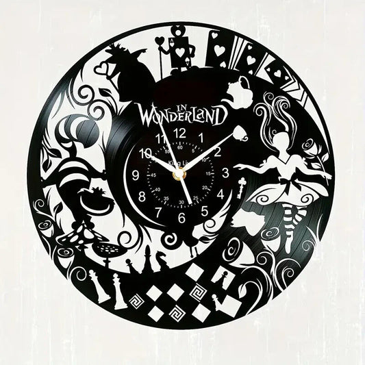 ALICE IN WONDERLAND DISNEY Vinyl Record Wall Clock Gifts Decor CIRCLE BLACK