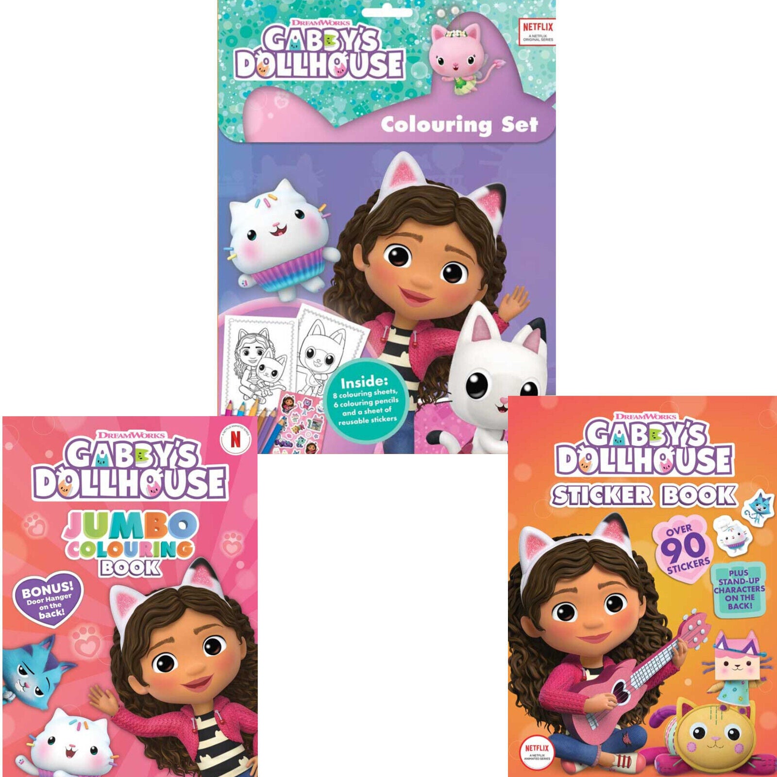 Gabby's Dollhouse Colouring Set Sticker book jumbo colouring book