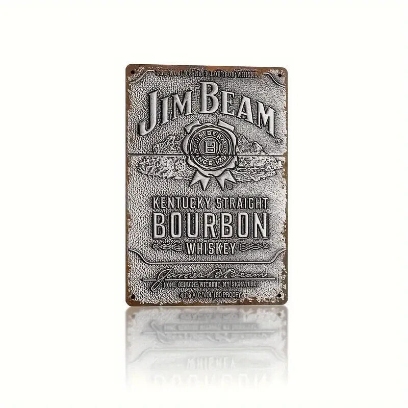 JIM BEAM Retro Tin Sign WALL MAN CAVE PUB ALCOHOL WHISKEY BOURBON XMAS BRANDY