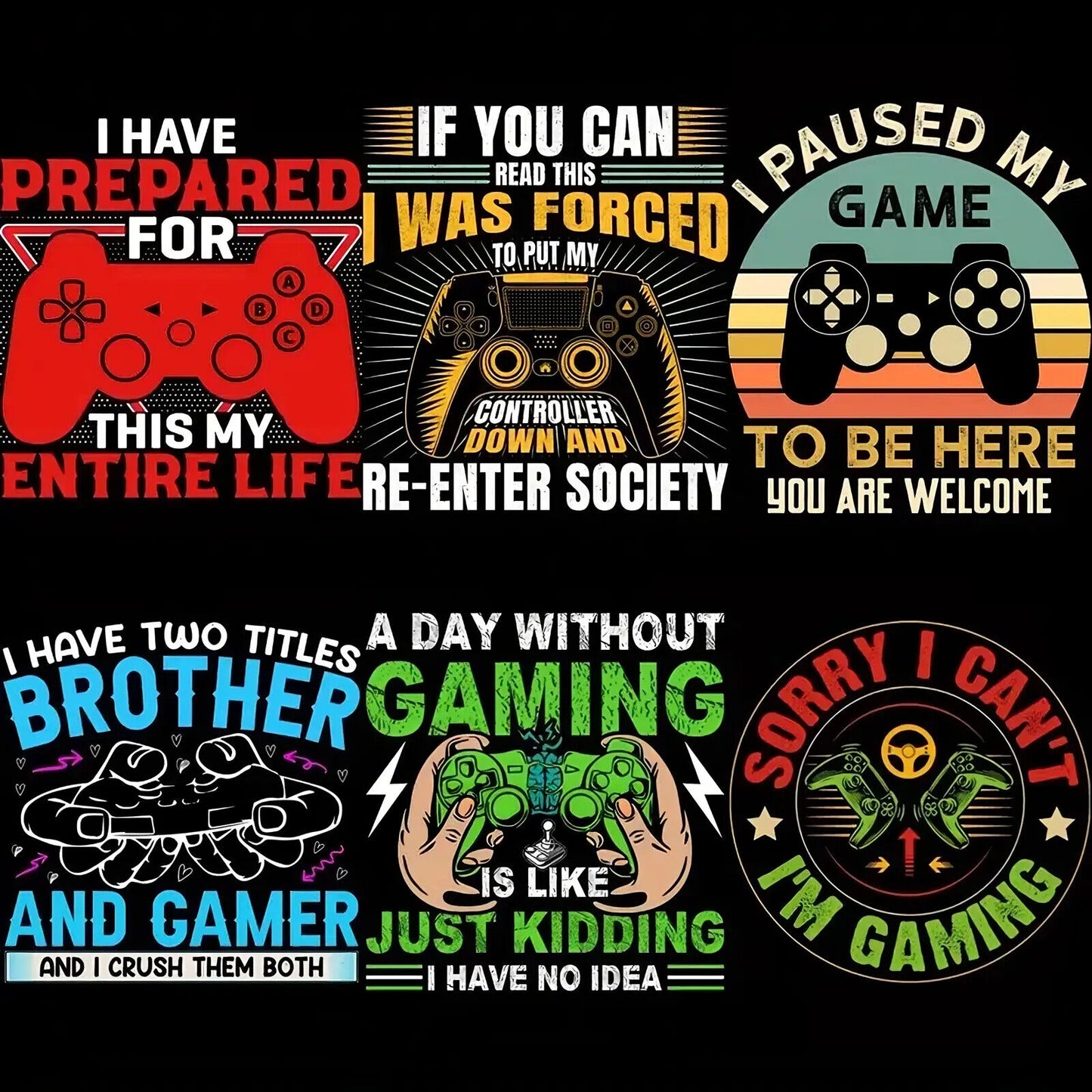 GAMING GAMER IRON ON TRANSFER PS4 PS5 XBOX PC BUSY RETRO MULTI GAME BAG TSHIRT