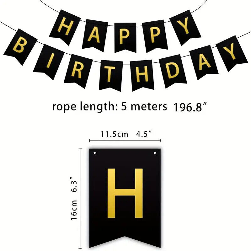 Happy Birthday Party Black & Gold Decorations Beer Whiskey Crown Banner Balloon