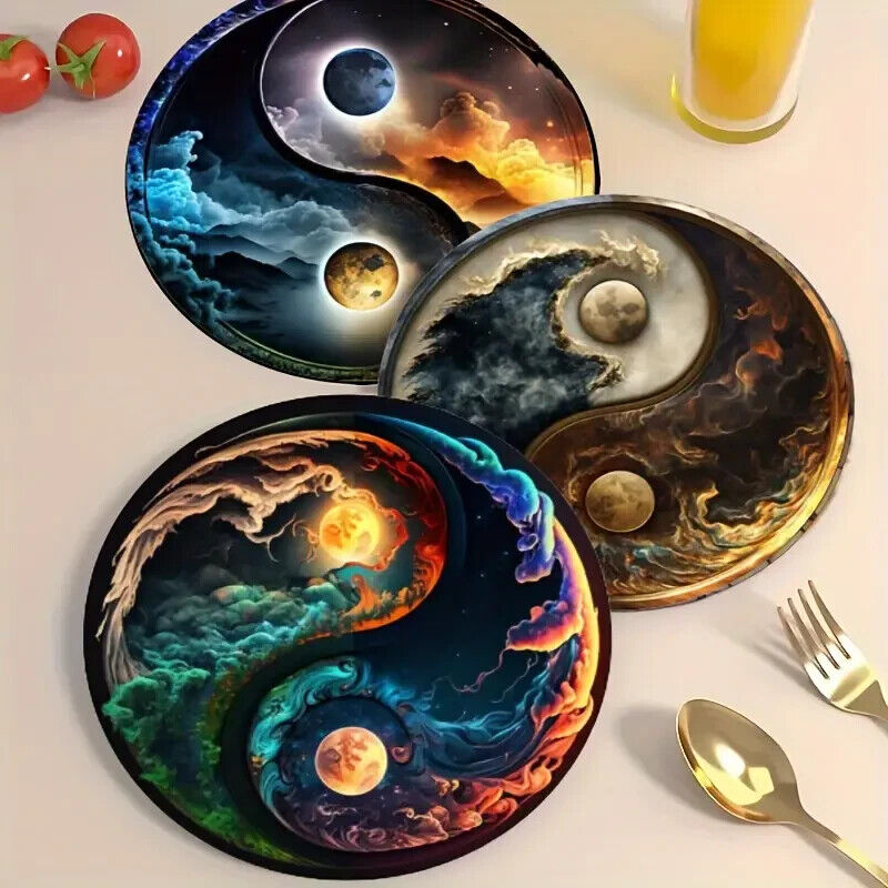 MYSTICAL 6 Set Chinese Yin Yang Philosophy Coasters Drinks Coaster Gift FIRE
