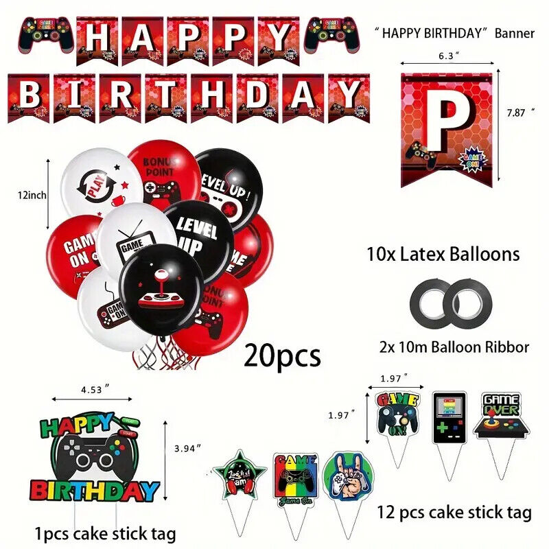 Gaming Birthday Party Decorations Balloons Fun Red Game Gamepad