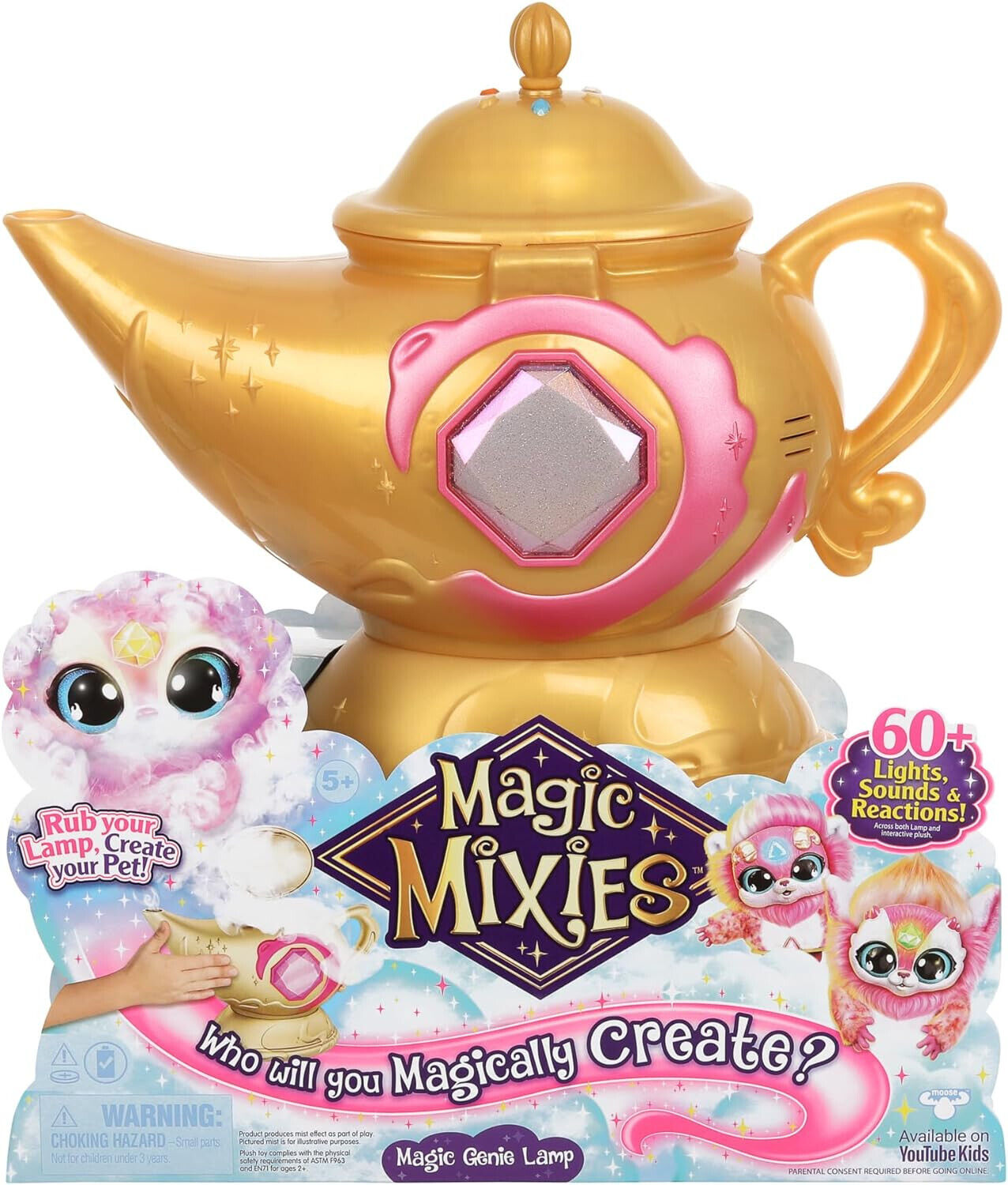 Magic Mixies Magic Genie Lamp with Interactive 8 inch PINK Plush Toy & 60+ Sound