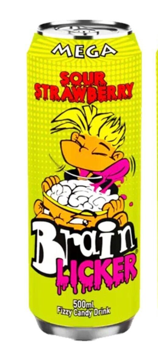 MEGA Brain Licker Sour Blue Raspberry STRAWBERRY Soda 500ml Can USA Import DRINK