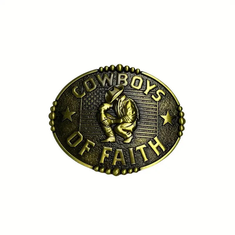 Cowboys of Faith Kneeling to pray Religious Belt Buckle USA Flag Belt Buckle