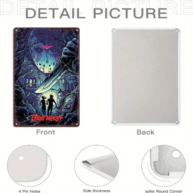 Friday the 13th Tin Metal sign Halloween Horror Art Deco Movie COMIC GIFT HOUSE
