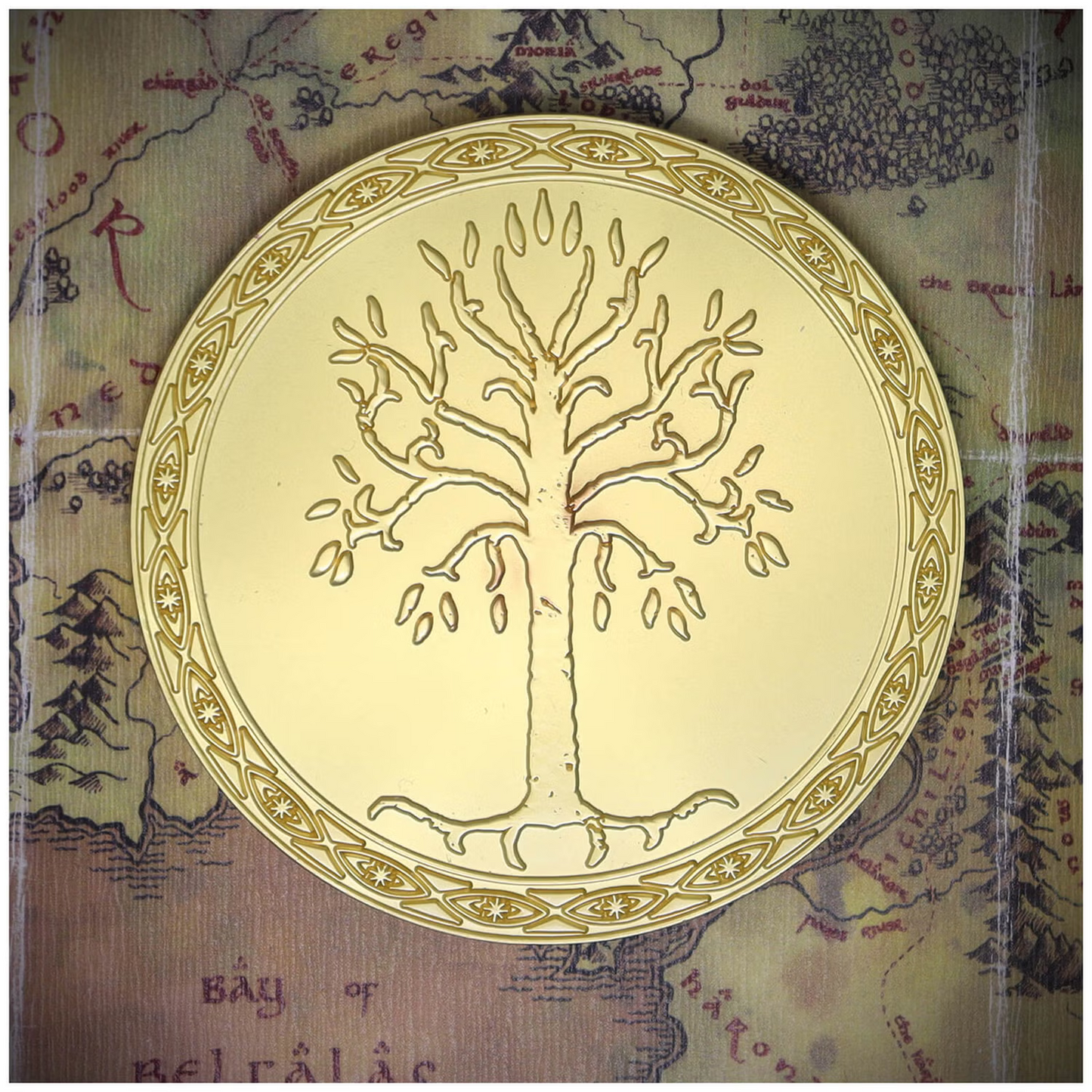 LIMITED EDITION Lord of the Rings 24k Gold Plated GONDOR Medallion LOTR MAP
