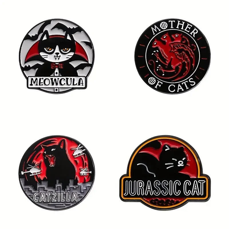 CATS Metal Enamel Pin Badge Brooch JURASSIC CATZILLA MEOWCULA MOTHER