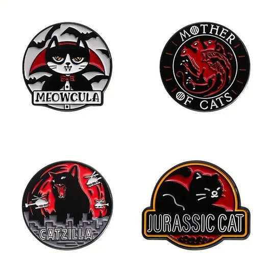 CATS Metal Enamel Pin Badge Brooch JURASSIC CATZILLA MEOWCULA MOTHER