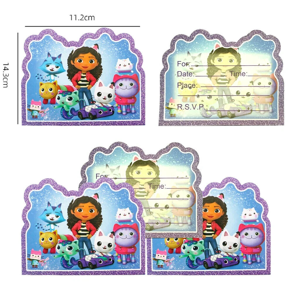 GABBYS Birthday Party Invitation Cards Disney Princess Gabby's Dollhouse Kitty