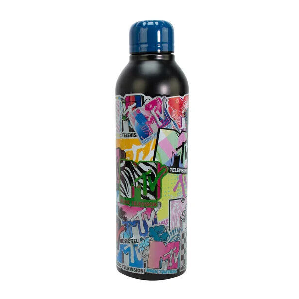 MTV Steel Water bottle COLLECTIBLE strange and unusual 2024 BLACK GREEN MUSIC