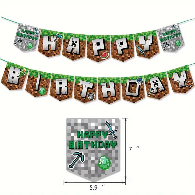 MINECRAFT GAMING PARTY SUPPLIES BALLOONS TOPPERS VIDEO GAME BIRTHDAY DECORATIONS