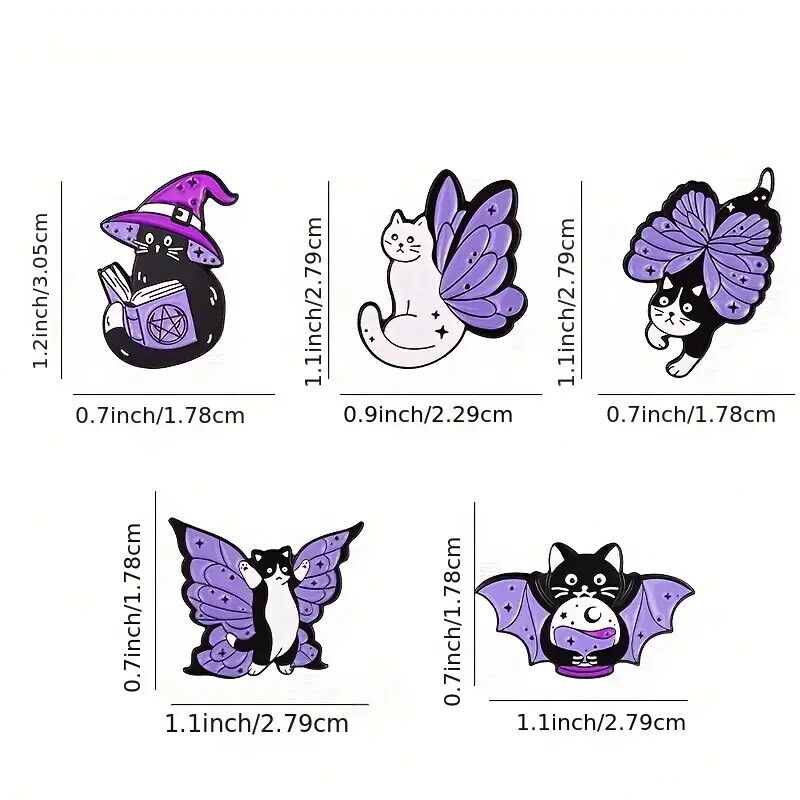 CAT HALLOWEEN Metal Enamel Pin Badge Retro MOVIE HORROR WITCH SPELLS BOOK