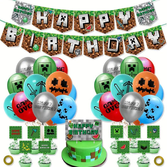 MINECRAFT GAMING PARTY SUPPLIES BALLOONS TOPPERS VIDEO GAME BIRTHDAY DECORATIONS