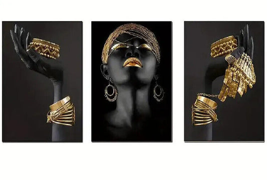 AFRICAN TRIBAL GOLD Modern Wall Art Print Canvas Poster Home JEWELRY BLACK EGYPT