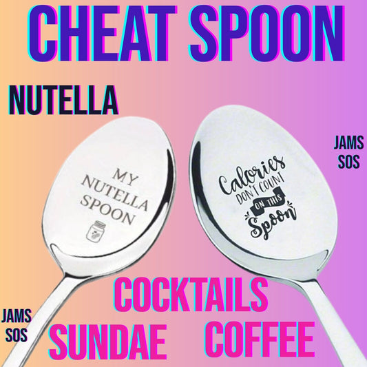 NUTELLA CALORIES DONT COUNT Spoon ICE CREAM COFFEE SUNDAE SILVER COCKTAILS