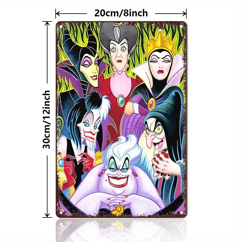 DISNEY EVIL VILLAINS TIN SIGN WALL GIRL BEDROOM WITCH QUEEN GIFT XMAS CRUELLA