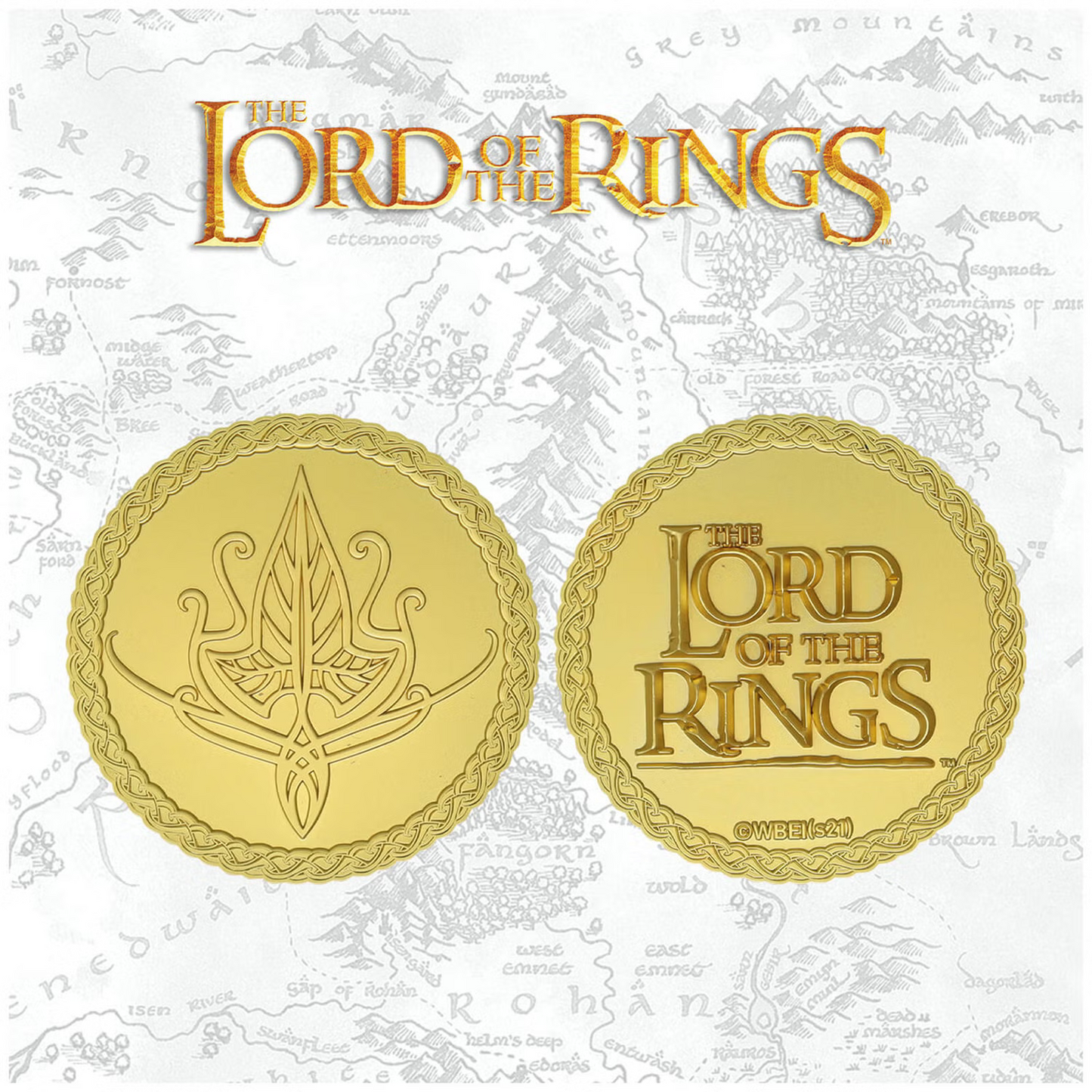 LIMITED EDITION Lord of the Rings 24k Gold Plated ELVEN Medallion LOTR MAP