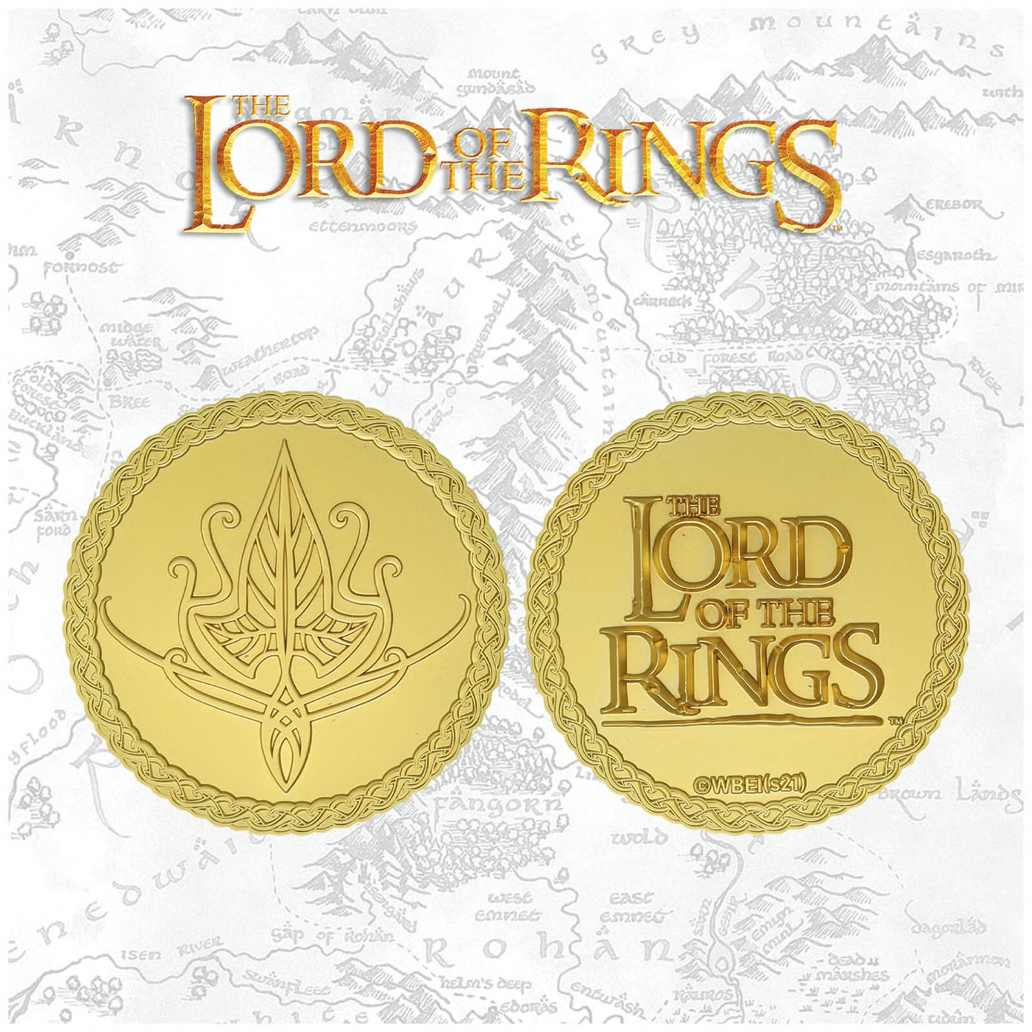 LIMITED EDITION Lord of the Rings 24k Gold Plated ELVEN Medallion LOTR MAP