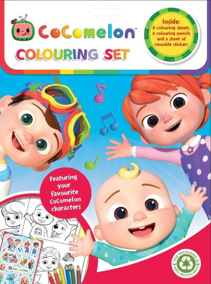 Cocomelon Activity Colouring Set Pencils & Stickers Reusable Fun Learning JayJay