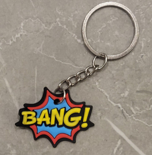 GAMER GAMING SUPERHERO KEYRING FUN KIDS KEYCHAIN PARTY FILLER WOW BOOM WHAM OMG