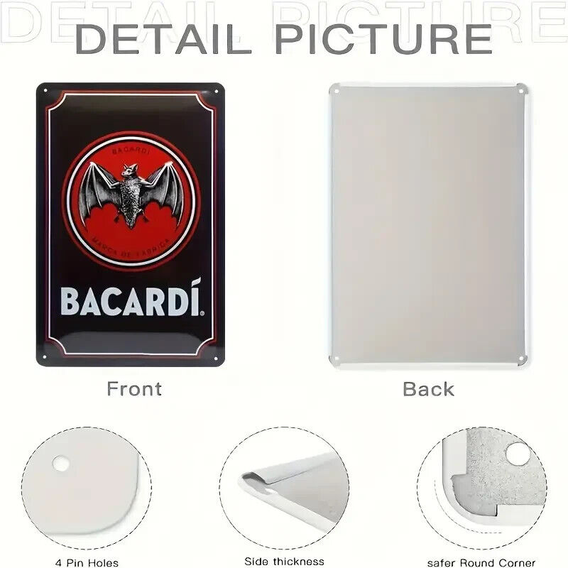 BACARDI Retro Tin Sign 30cm x 20cm Bacardi ALCOHOL BAT BLACK RED RUM WALL