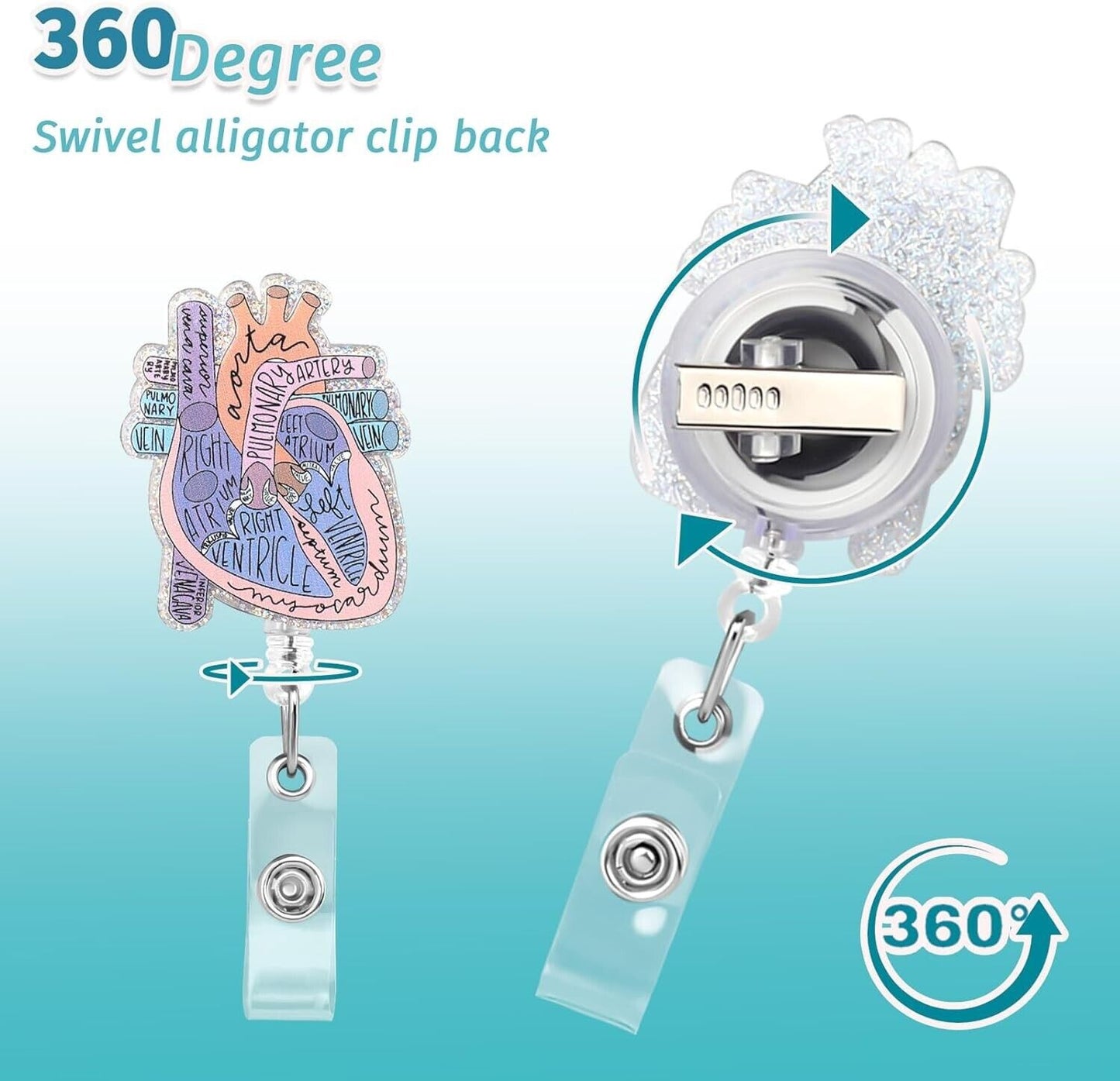 Badge Reel Holder MEDICAL VENTRICLE Retractable Design ID Card Cardiac HEART