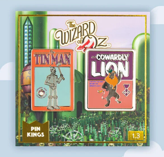 2 X Pin Kings Official Wizard of Oz Tin Man Cowardly Lion RARE Pin Badges 1.3