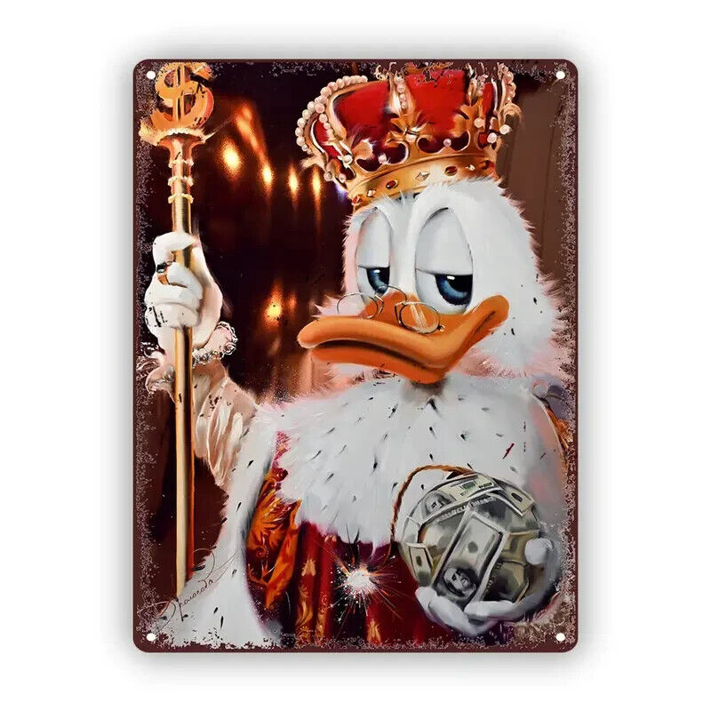 KIING SCROOGE MCDUCK SCEPTRE Tin Metal sign GIFT Art Deco Movie CHRISTMAS XMAS
