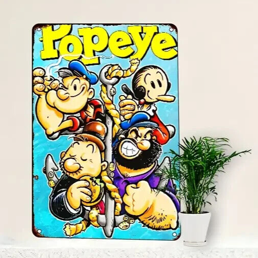 POPEYE Tin Metal sign GIFT Art Deco CARTOON TV MOVIE FUN COLOUR