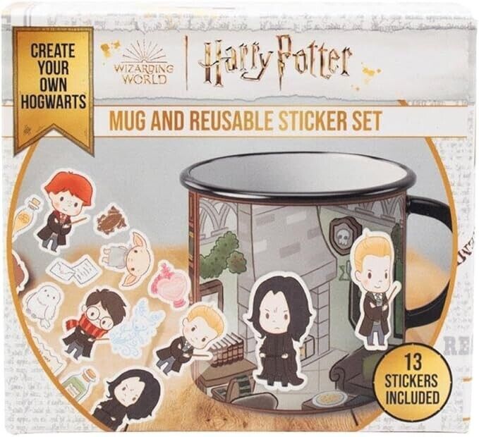 LARGE Harry Potter Mug & Reusable Sticker Set SNAPE DOBBY HEDWIG HOGWARTS CUP