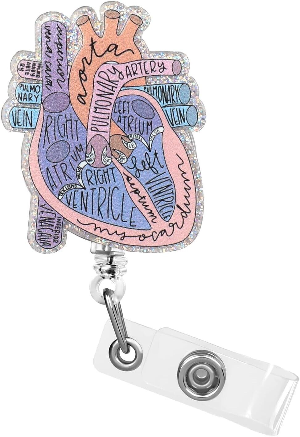 Badge Reel Holder MEDICAL VENTRICLE Retractable Design ID Card Cardiac HEART