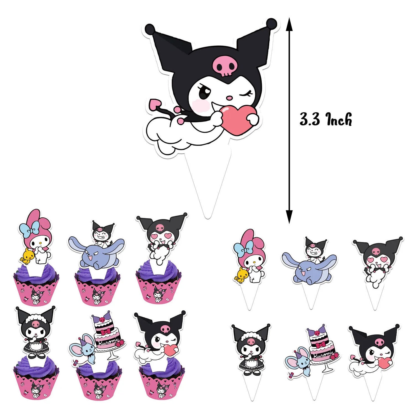 Hello kitty Happy Birthday Balloons Banner Cake Toppers Party Decorations Kuromi