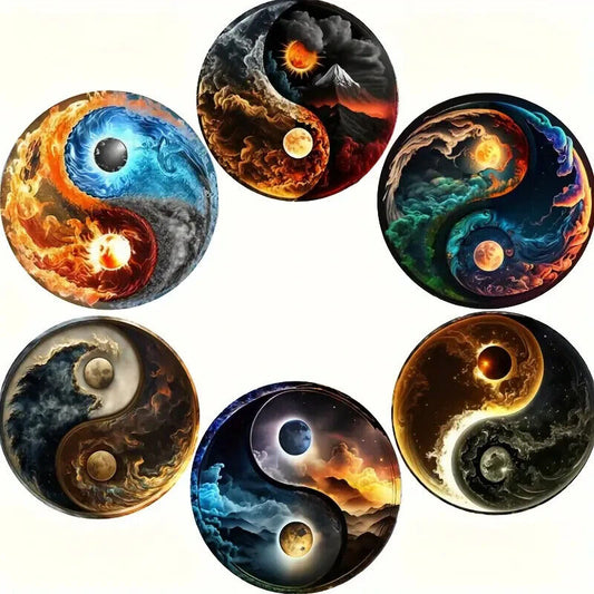 MYSTICAL 6 Set Chinese Yin Yang Philosophy Coasters Drinks Coaster Gift FIRE