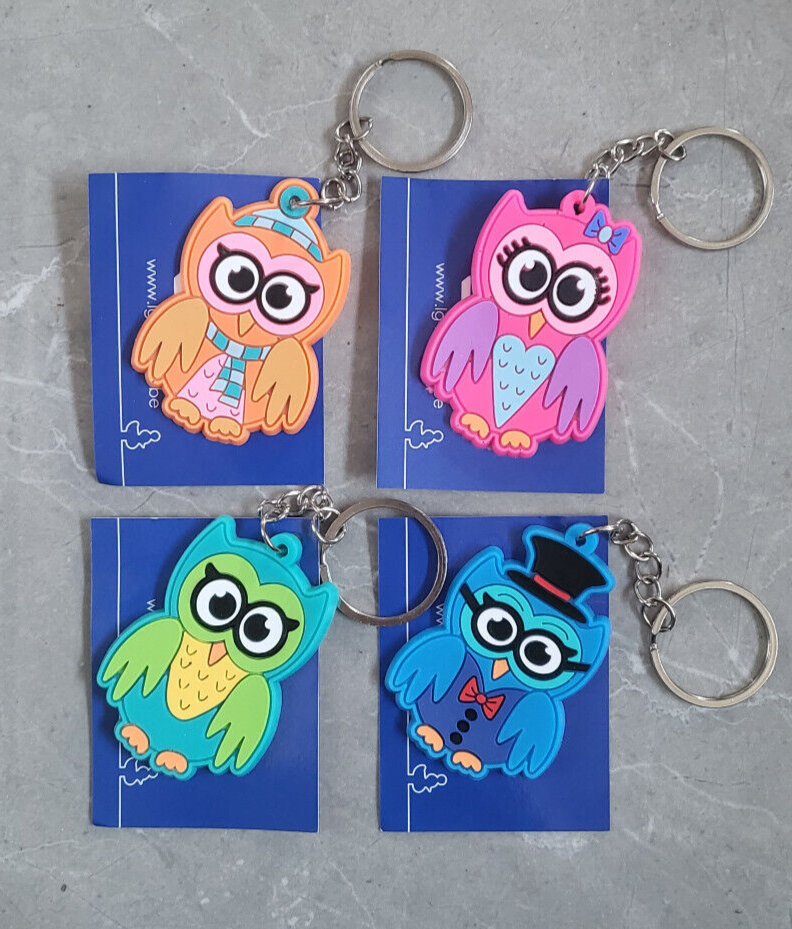 NOVELTY KEYRING RAINBOW BRIGHT OWL CAT MOUSE UNICORN DEER DOG FILLER PARTY