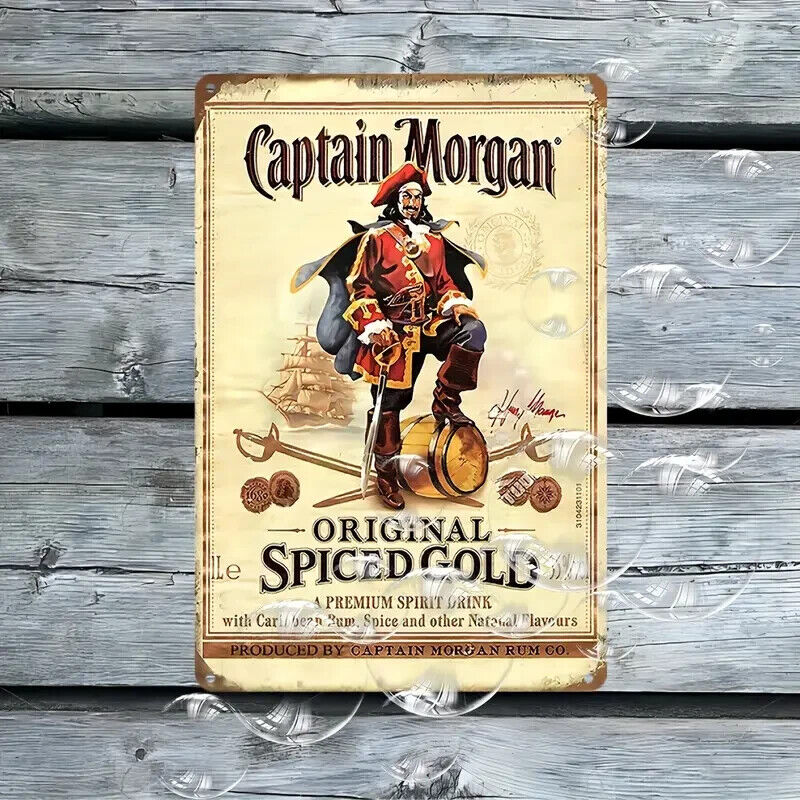 SPICED GOLD CAPTAIN MORGAN RUM SPICED GARAGE BAR PUB SHED MAN CAVE TIN SIGN