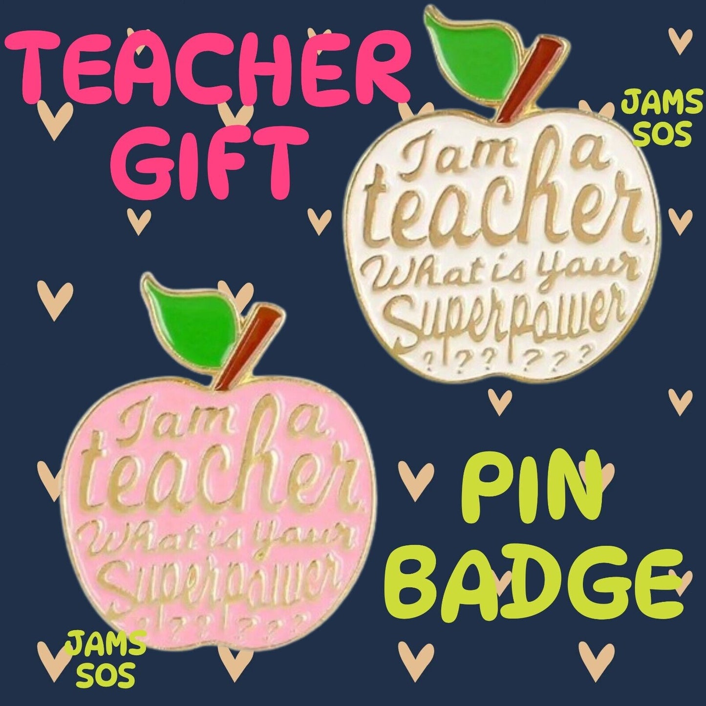 TEACHER SUPERHERO POWER PIN BADGE GIFT APPLE SCHOOL WHATS YOURS?
