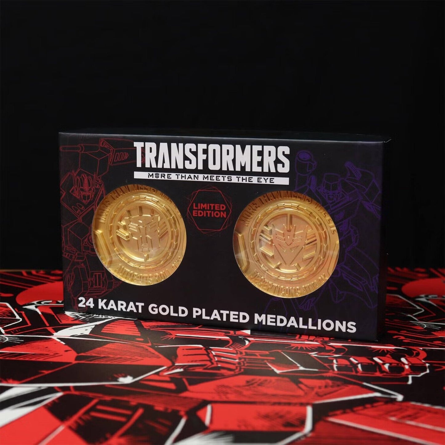 TRANSFORMERS AUTOBOT & DECEPTICON 24K GOLD PLATED SET OF MEDALLIONS LIMITED