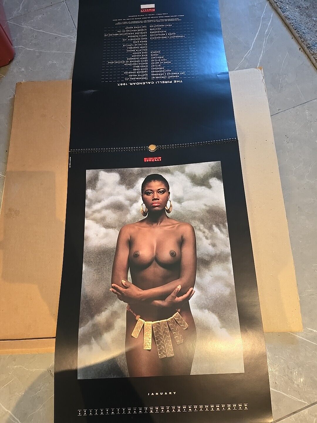 VINTAGE Pirelli 1987 printed calendar all 12 months cover original box BLACK
