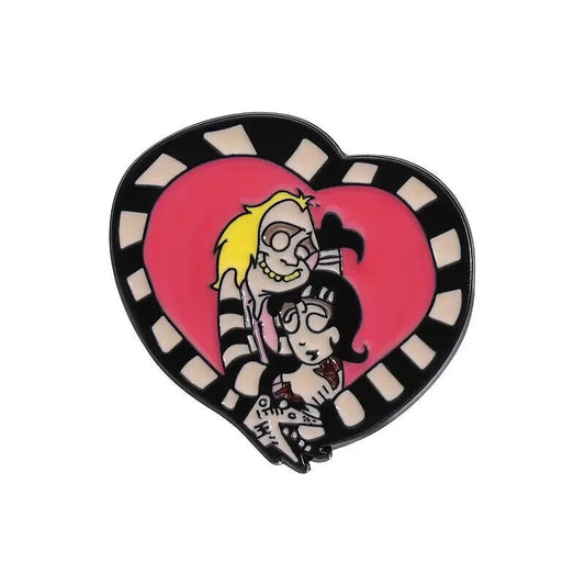 Beetlejuice Lydia Deetz Pin badge MOVIE HEART 2024 NEW BEETLE JUICE BLACK RED