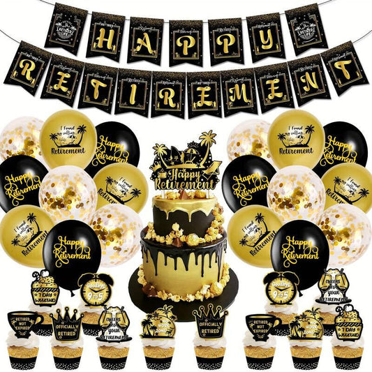 Retirement Balloons Banner Bunting Cake Toppers Retirement Decorations Party
