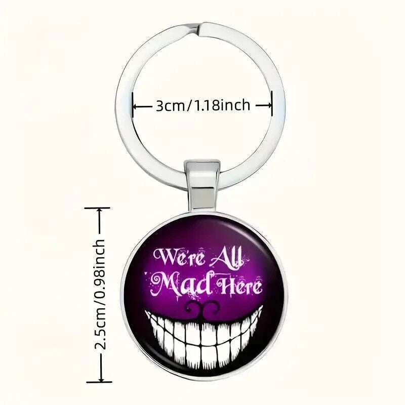 ALICE Grinning Cheshire Cat Keychain Gift We're All MAD Here Purple
