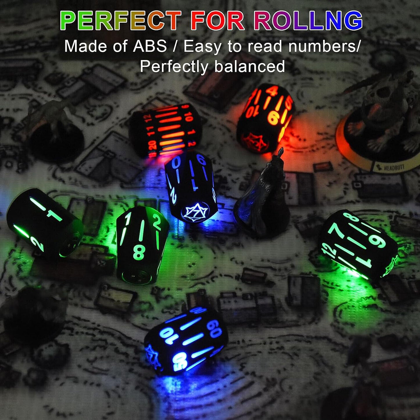 Rechargeable Light Up DND Dice 7PCS Set Luminous Glow LED Charging Box DRAGONS