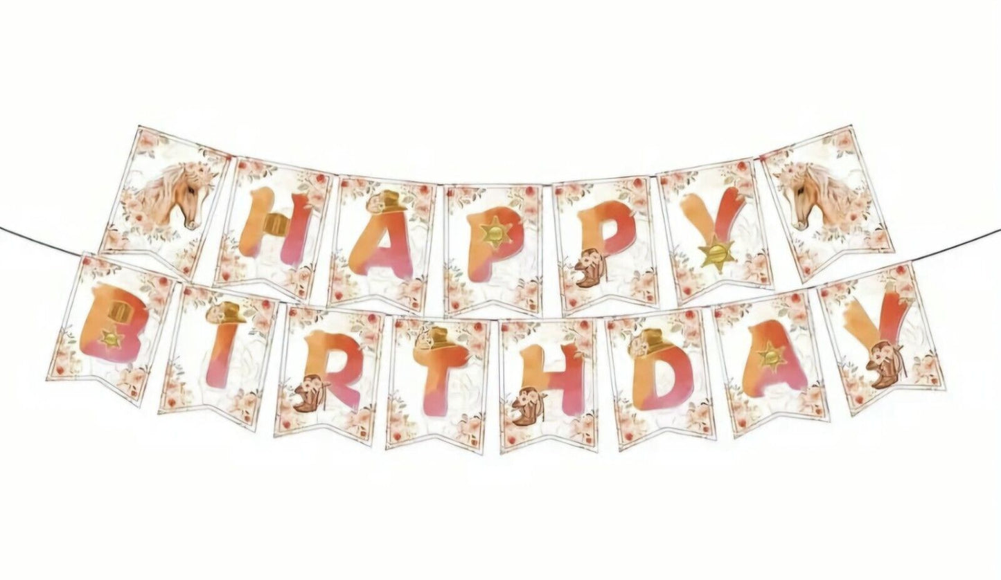 Animal Horse Theme Birthday Party Set Balloons Banners Cake Decorations Pink